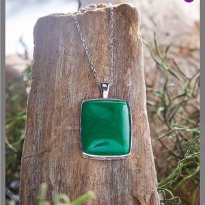 • Jade & Sterling Silver Square Pendant Necklace •